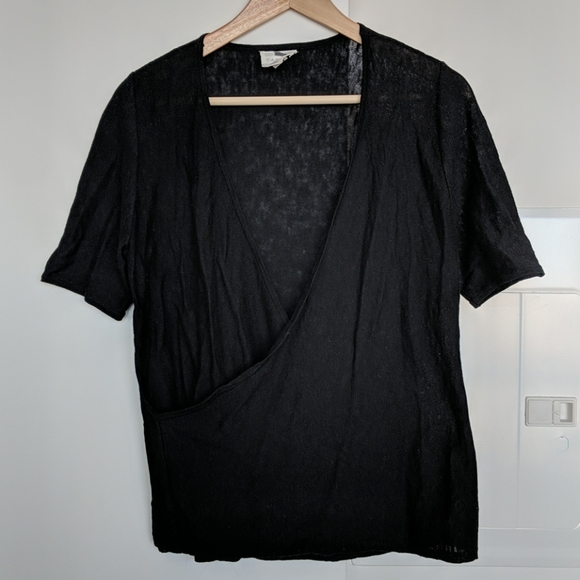 Caslon Faux Wrap Sweater Black SZ S - Picture 2 of 7